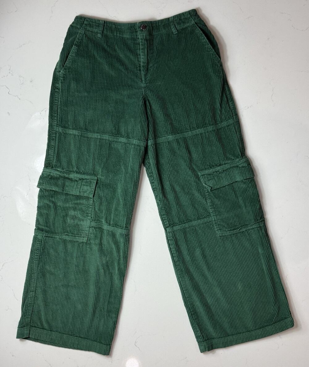 Women’s Size Large Green Empyre Corduroy Cargo Skate Pants From Zumiez Wide Leg